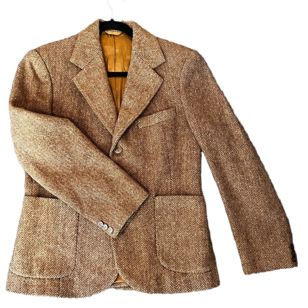 Vintage Brown Tweed Blazer 38S Oversized Women's Men's Blazer 100% Wool Pockets